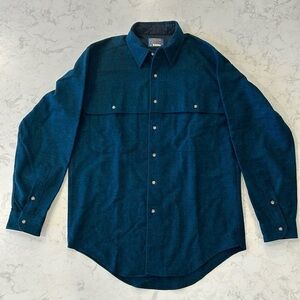 VINTAGE Pendleton Board Shirt Medium Blue Loop Collar Virgin Wool 70s Shacket